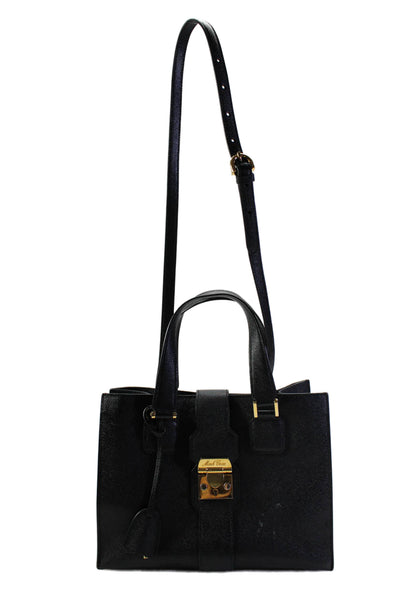 Mark Cross Womens Double Handle Logo Pushlock Livingston Tote Handbag Black