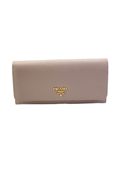 Prada Womens Saffiano Leather Logo Flap Continental Wallet Nude