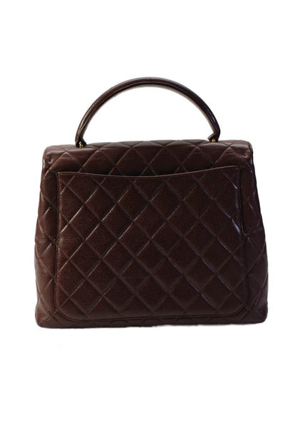 Chanel Womens Quilted Caviar Leather CC Turnlock Kelly Top Handle Handbag Brown