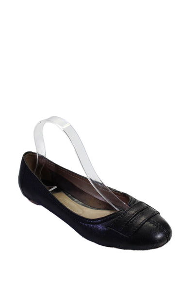 Chloe Womens Leather Slide On Stitching Round Toe Ballet Flats Black Size 38 8