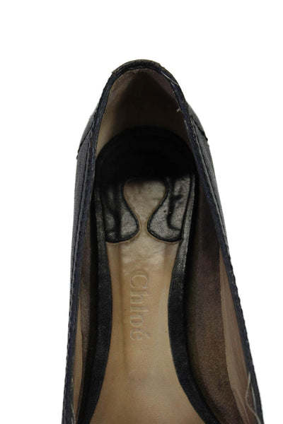 Chloe Womens Leather Slide On Stitching Round Toe Ballet Flats Black Size 38 8