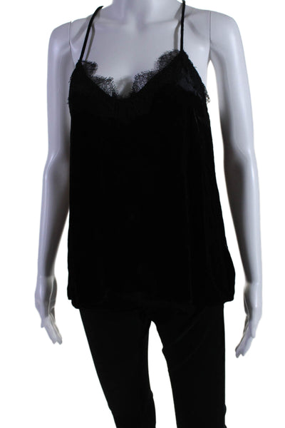 Cami NYC Womens Velvet Lace Trim V Neck Sleeveless Tank Top Black Size Small