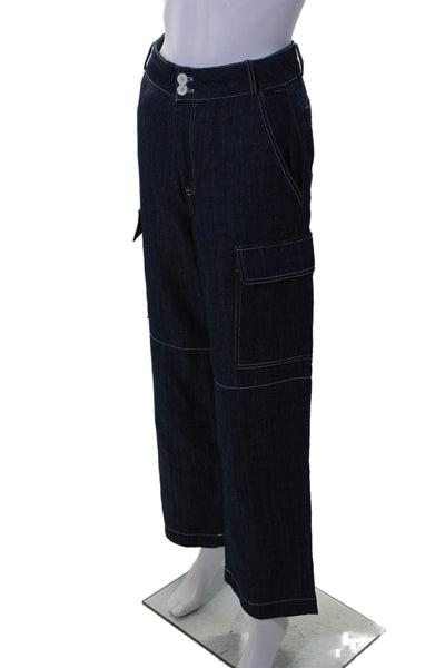 Pixie Market Womens Cotton Denim High Rise Wide Leg Cargo Jeans Dark Blue Size S