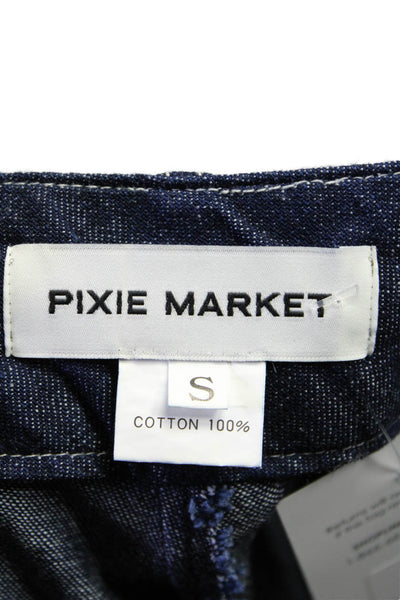 Pixie Market Womens Cotton Denim High Rise Wide Leg Cargo Jeans Dark Blue Size S