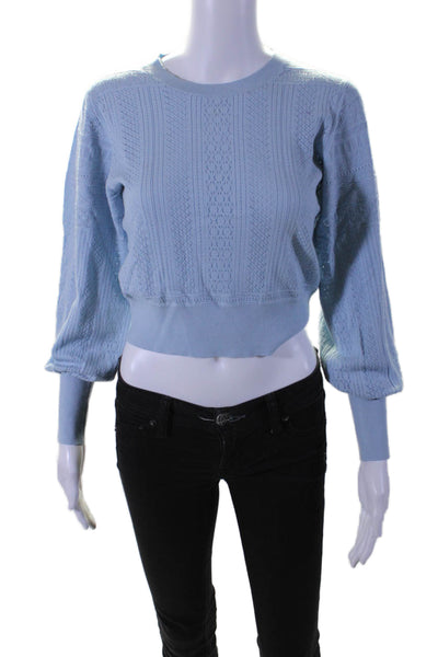 Intermix Womens Stretch Open Knit Long Sleeve Pullover Sweater Top Blue Size S