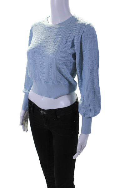 Intermix Womens Stretch Open Knit Long Sleeve Pullover Sweater Top Blue Size S