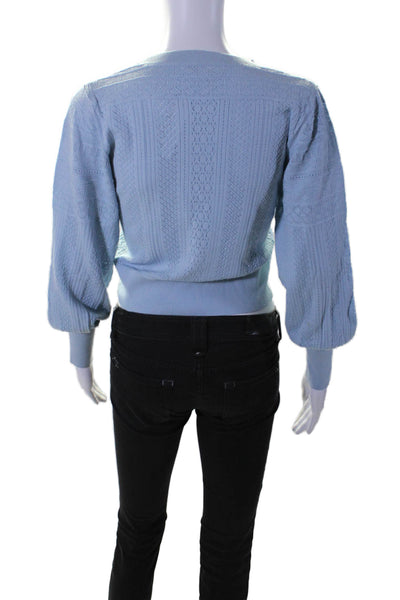 Intermix Womens Stretch Open Knit Long Sleeve Pullover Sweater Top Blue Size S