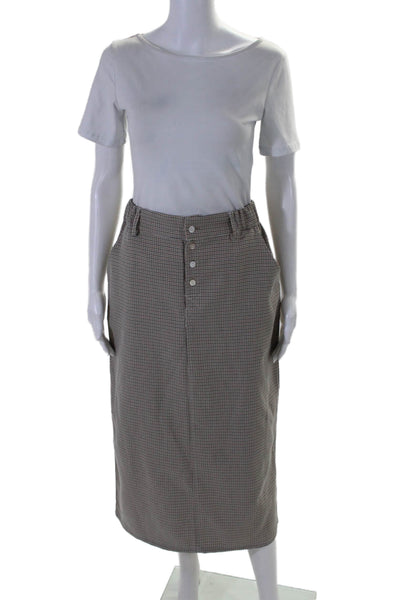 Muze Womens Houndstooth Long Sleeve Button Up Blouse + Skirt Set Beige Size M