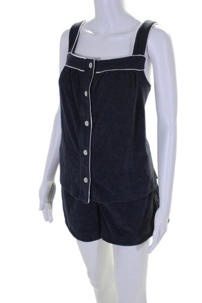 Summersalt Womens Button Down Tapered Leg Knit Set Blue Size Small