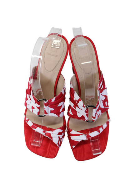 Rosie Assoulin Womens Open Toe Double Strap Mid Block Heels Red 7.5 US