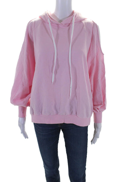 Storets Womens Pullover Oversized Drawstring Hoodie Sweater Pink Cotton Small