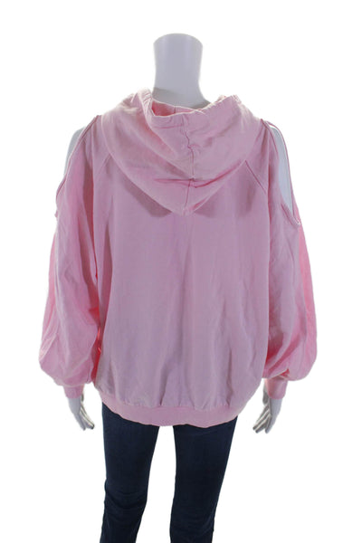 Storets Womens Pullover Oversized Drawstring Hoodie Sweater Pink Cotton Small