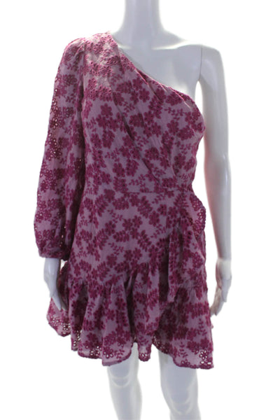 Talulah Womens Eyelet Long Sleeves One Shoulder A Line Dress Purple Size Medium