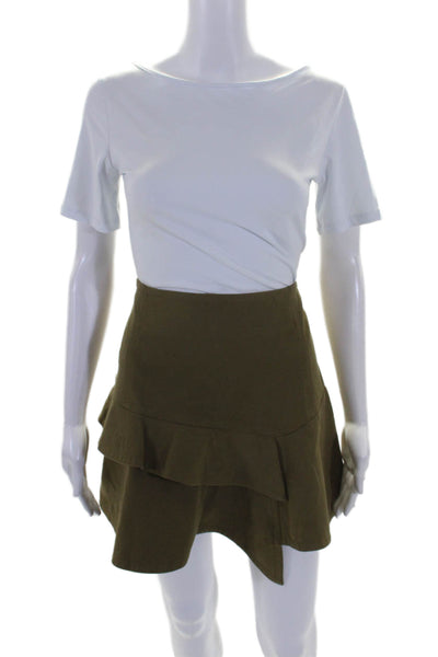 10 Crosby Derek Lam Womens Ruffled A Line Tiered Skirt Green Cotton Size 0