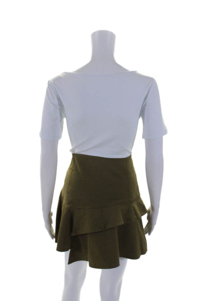 10 Crosby Derek Lam Womens Ruffled A Line Tiered Skirt Green Cotton Size 0