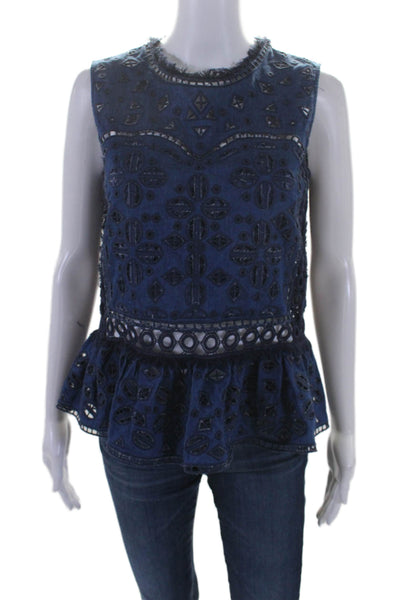 Sea New York Womens Denim Eyelet Sleeveless Tank Top Blue Cotton Size 2