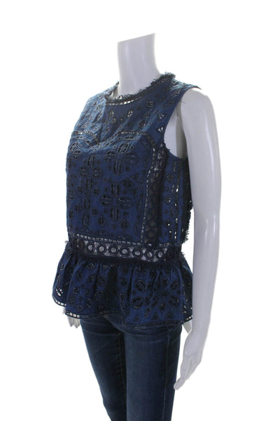 Sea New York Womens Denim Eyelet Sleeveless Tank Top Blue Cotton Size 2