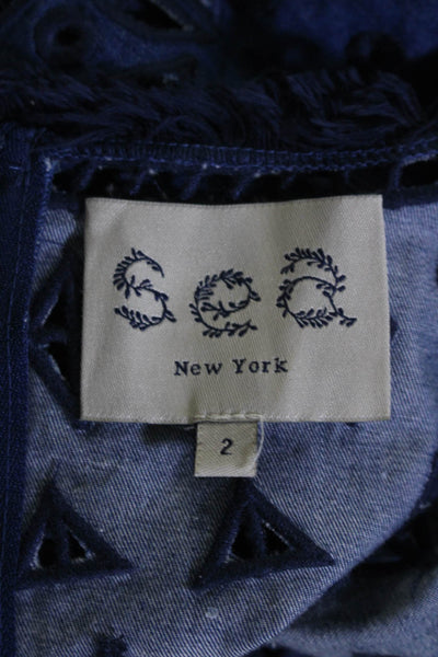 Sea New York Womens Denim Eyelet Sleeveless Tank Top Blue Cotton Size 2