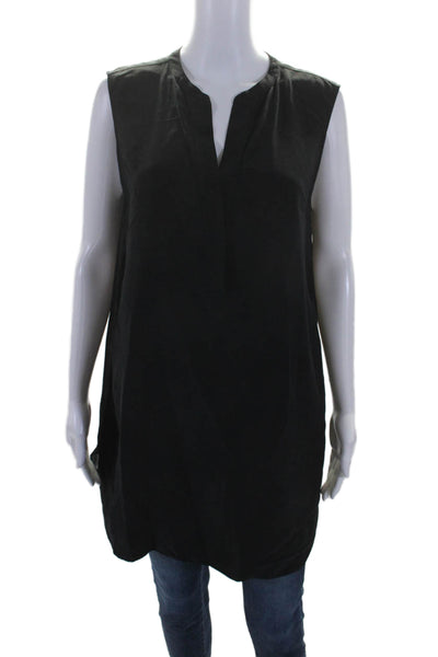 Vince Womens V Neck Button Down Sleeveless Sheer Back Blouse Black Size L