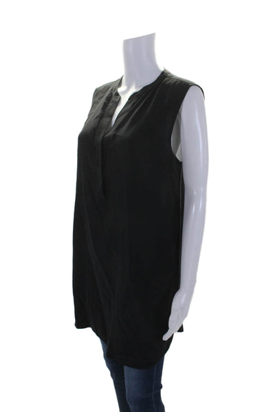 Vince Womens V Neck Button Down Sleeveless Sheer Back Blouse Black Size L