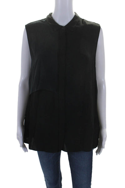 Elie Tahari Womens Silk Sleeveless Collared Button Down Blouse Black Size XL