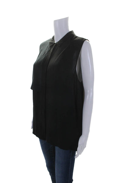 Elie Tahari Womens Silk Sleeveless Collared Button Down Blouse Black Size XL