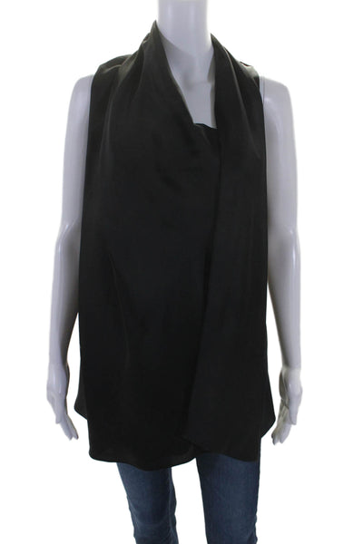 Halston Womens Sleelveless Cowl Neck Drape Tank Blouse Black Size 18