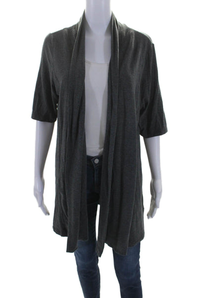 Eileen Fisher Womens Short Sleeve Open Front Cardigan Gray Size L