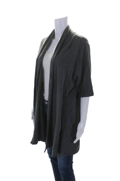 Eileen Fisher Womens Short Sleeve Open Front Cardigan Gray Size L