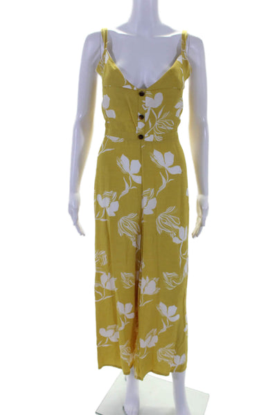 Faithfull The Brand Womens Floral Print Sleeveless Jumpsuit Yellow White Size 4