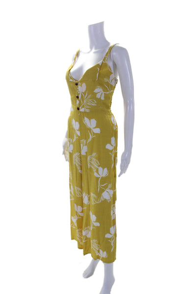 Faithfull The Brand Womens Floral Print Sleeveless Jumpsuit Yellow White Size 4