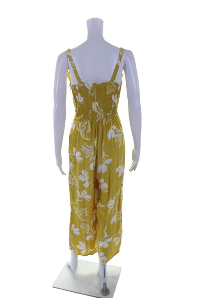 Faithfull The Brand Womens Floral Print Sleeveless Jumpsuit Yellow White Size 4