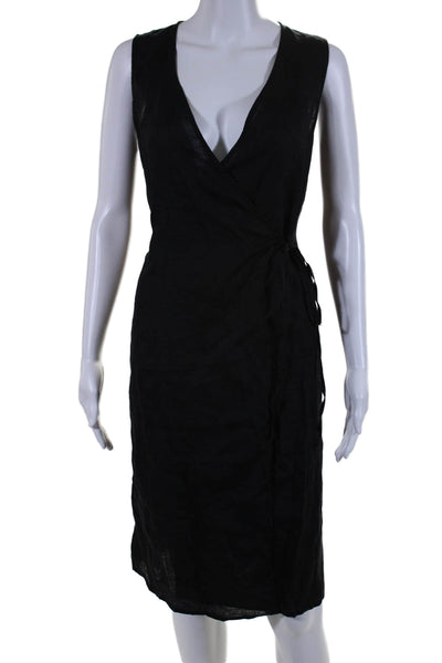 Eileen Fisher Womens Sleeveless Mid Calf Wrap Dress Black Size Small