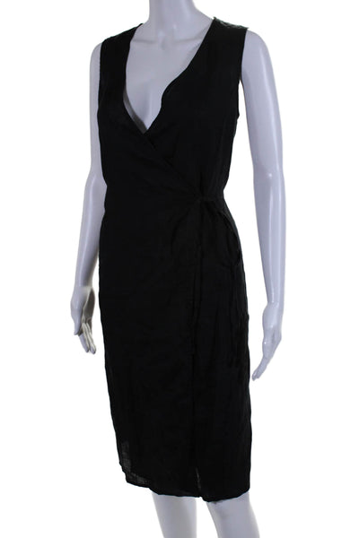 Eileen Fisher Womens Sleeveless Mid Calf Wrap Dress Black Size Small