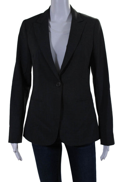 Theory Womens Notched Lapel One Button Woven Blazer Gray Size 6 US