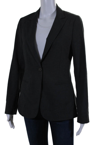 Theory Womens Notched Lapel One Button Woven Blazer Gray Size 6 US