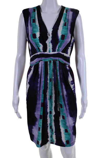 Komarov Womens Tie Dye Print V-Neck Sleeveless Midi Sheath Dress Purple Size S