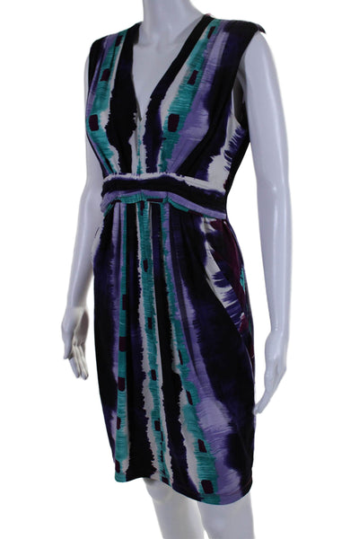 Komarov Womens Tie Dye Print V-Neck Sleeveless Midi Sheath Dress Purple Size S