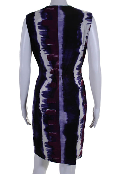 Komarov Womens Tie Dye Print V-Neck Sleeveless Midi Sheath Dress Purple Size S