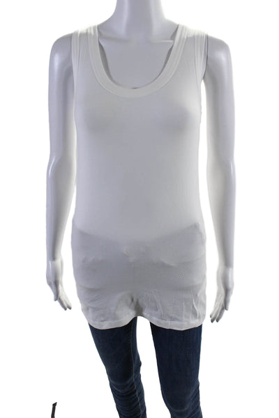 Lis Lareida Womens White Cotton Scoop Neck Sleeveless Tank Top Size L