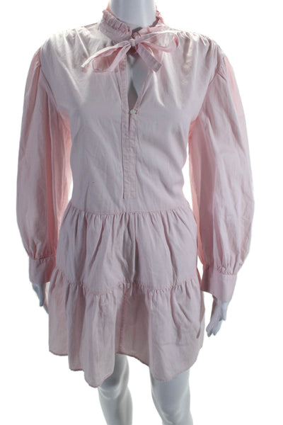 The Drop Womens Long Sleeve Collared V Neck Shirt Dress Pink Cotton Size Medium