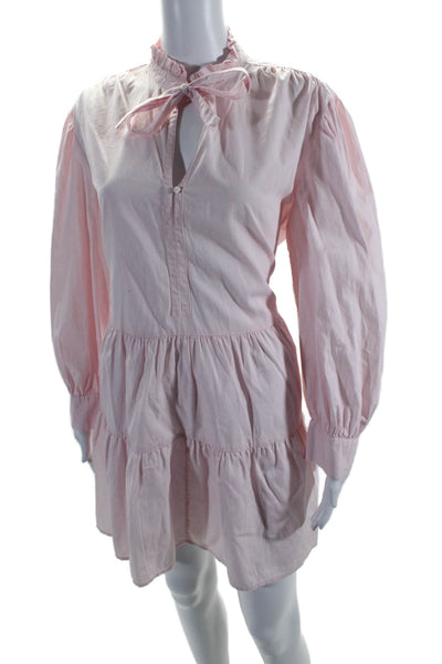 The Drop Womens Long Sleeve Collared V Neck Shirt Dress Pink Cotton Size Medium