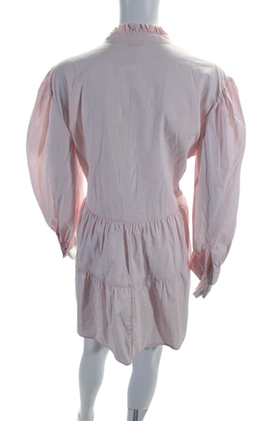 The Drop Womens Long Sleeve Collared V Neck Shirt Dress Pink Cotton Size Medium