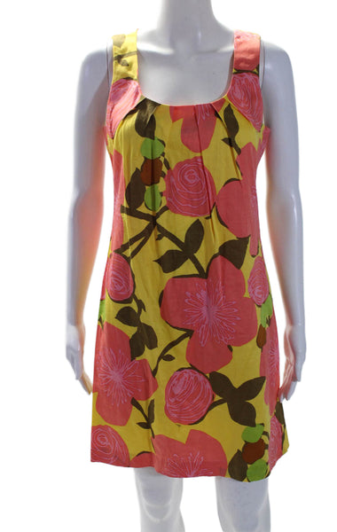 Trina Turk Womens Sleeveless Scoop Neck Floral Shift Dress Yellow Pink Size 2