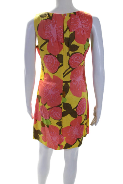 Trina Turk Womens Sleeveless Scoop Neck Floral Shift Dress Yellow Pink Size 2