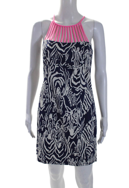 Lilly Pulitzer Womens Caged Crew Neck Printed Dress Blue White Pink Size 4