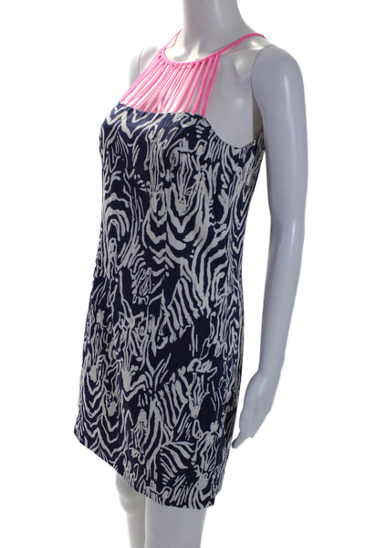 Lilly Pulitzer Womens Caged Crew Neck Printed Dress Blue White Pink Size 4