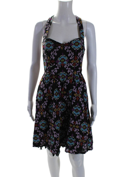 Edme & Esyllte Anthropologie Womens Halter Scalloped Floral Dress Black Size 2