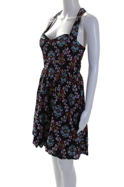 Edme & Esyllte Anthropologie Womens Halter Scalloped Floral Dress Black Size 2