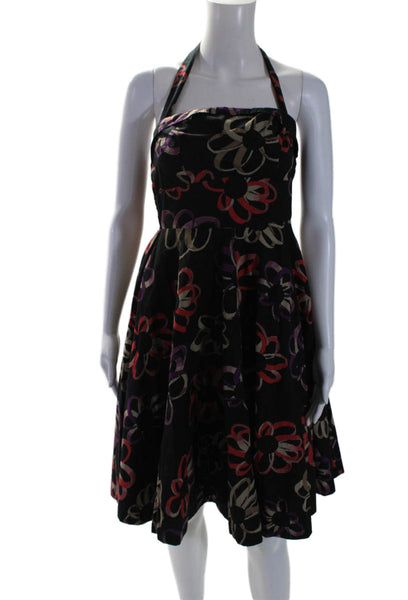 Girls From Savoy Anthropologie Womens Smocked Halter Floral A Line Dress Black 4